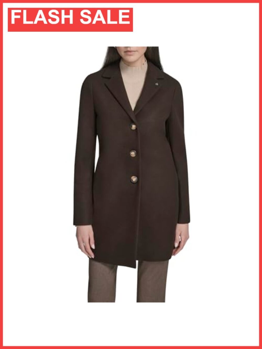 Classic Faux Wool Overcoat Long Button Front Winter Coat